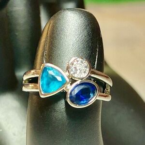 Funky, Art Deco with Blue & White Sapphire Cubic Zirconia’s In Open Band Concept